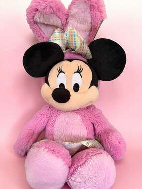 Disney Store Minnie Mouse Pink Easter Bunny Costume 18" Plush with Plaid Skirt